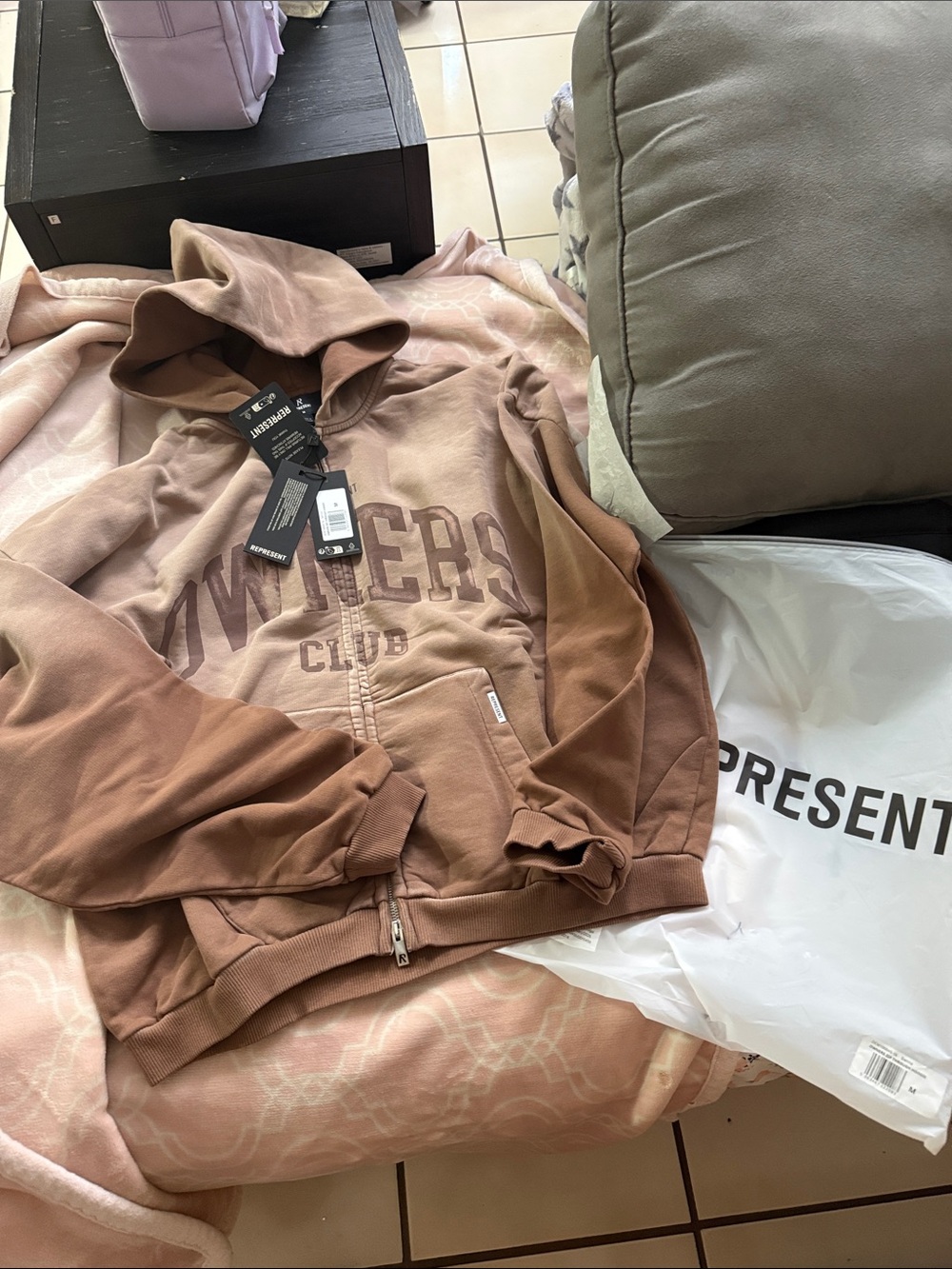 Unbranded Men's Brown Gradient Zip Hoodie Sweatshirt